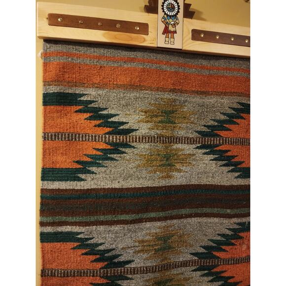 Native American Southwestern Style Wool Rug Handwoven Wall Hanging 61x28 - Picture 15 of 16